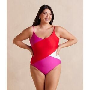 Summersalt Marina Lava Hibiscus Red and Pink Colorblock One Piece Swimsuit 10